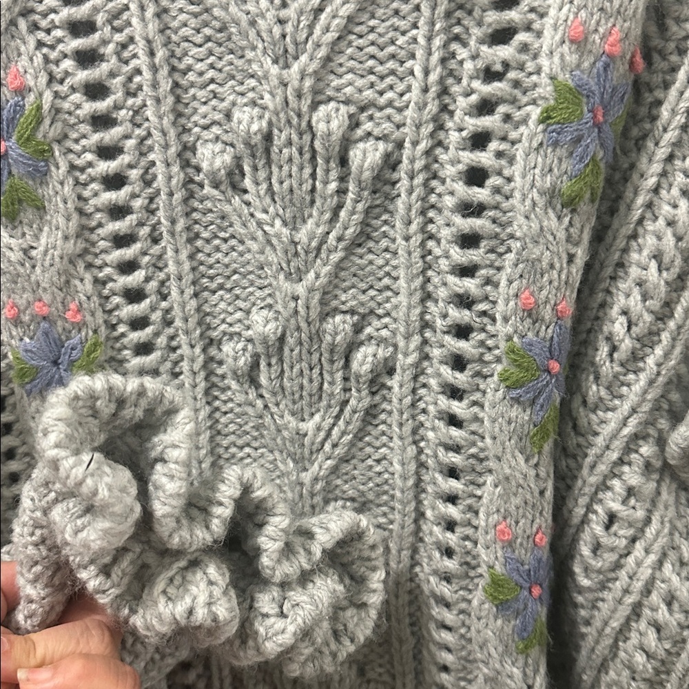 ZARA Embroidered Gray Flowery Sweater Front and Back Intricate Design Size M - Picture 4 of 9